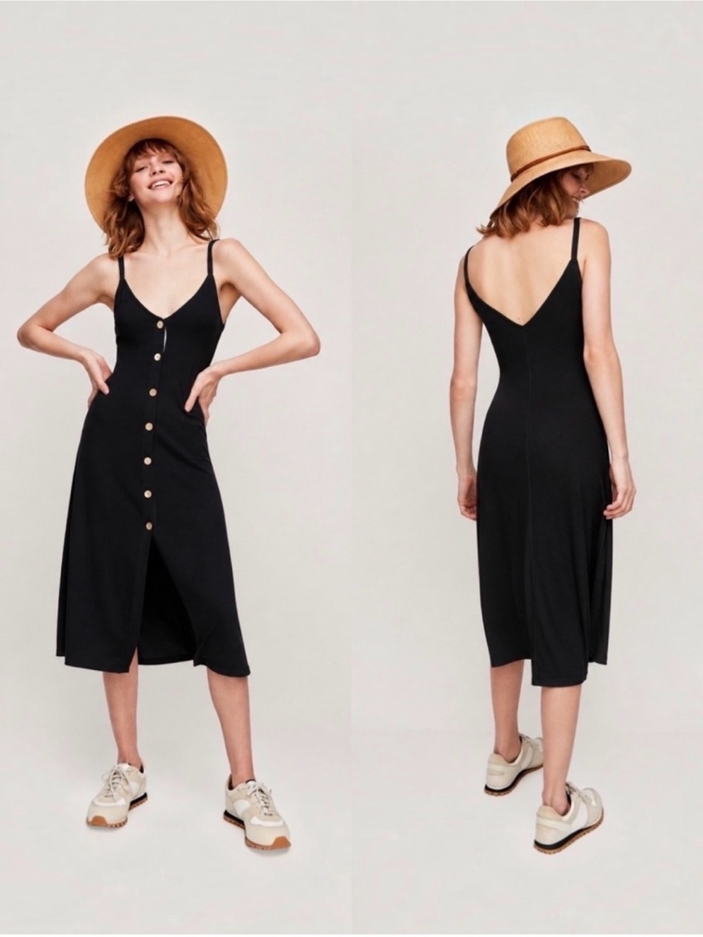 NEW Wilfred Free Mairi Front Button Down Midi Sun Dress Black Size Small